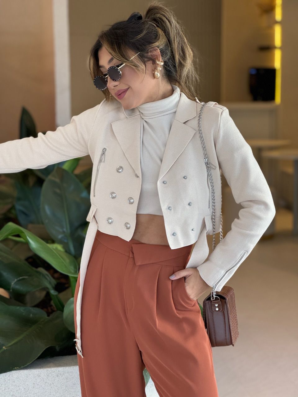 JAQUETA DUDA CROPPED NUDE - 0049910049 - CAROLLA FERRARO