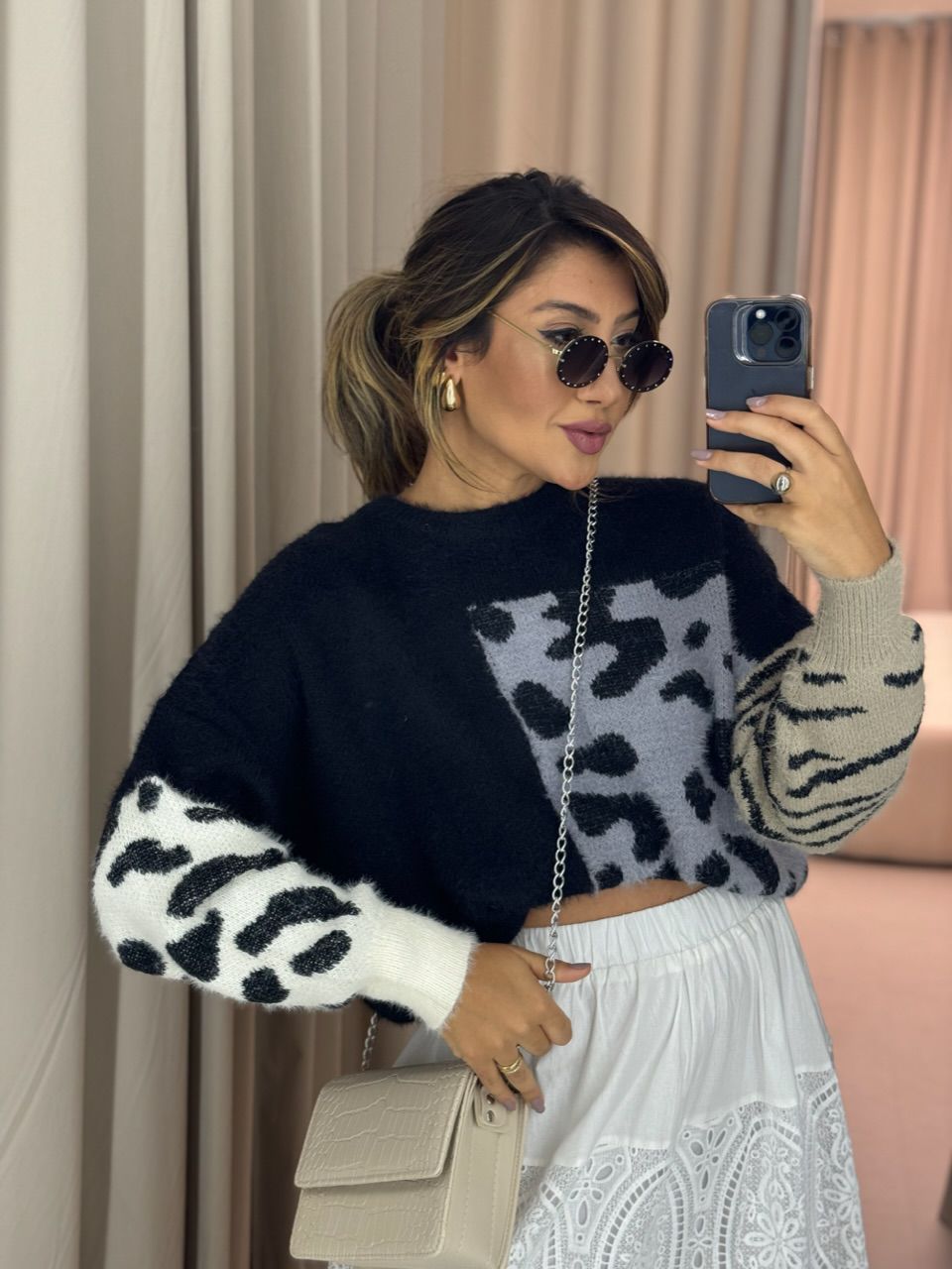 TRICOT ANIMAL PRINT PRETO - 0049850032 - CAROLLA FERRARO