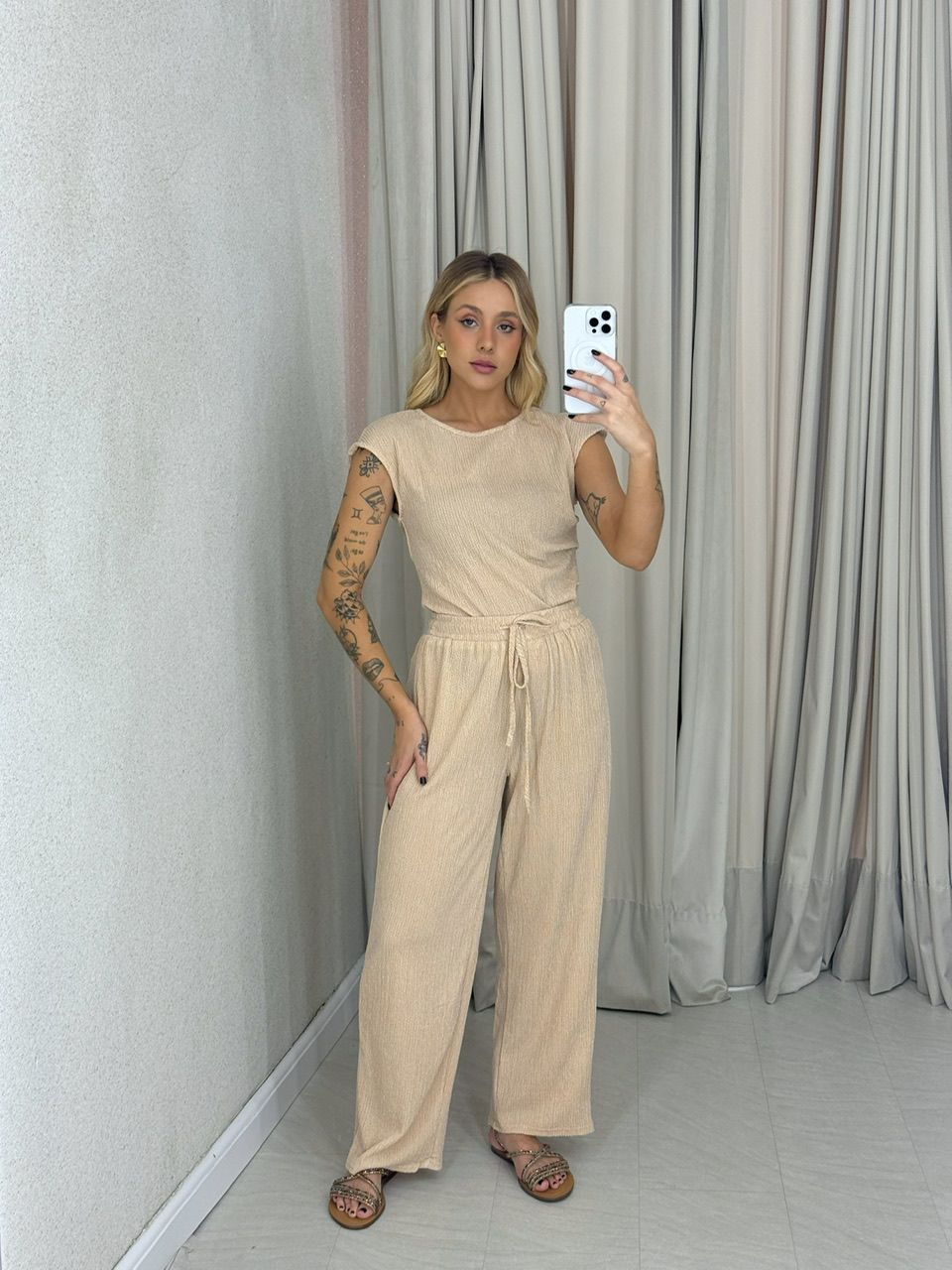 CONJUNTO ELIZABETH CALÇA MOSTARDA - 0062450051 - CAROLLA FERRARO