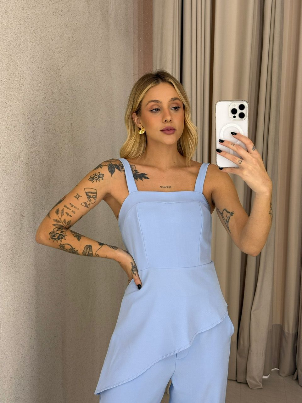 CONJUNTO VITÓRIA BLUSA ASSIMÉTRICA azul