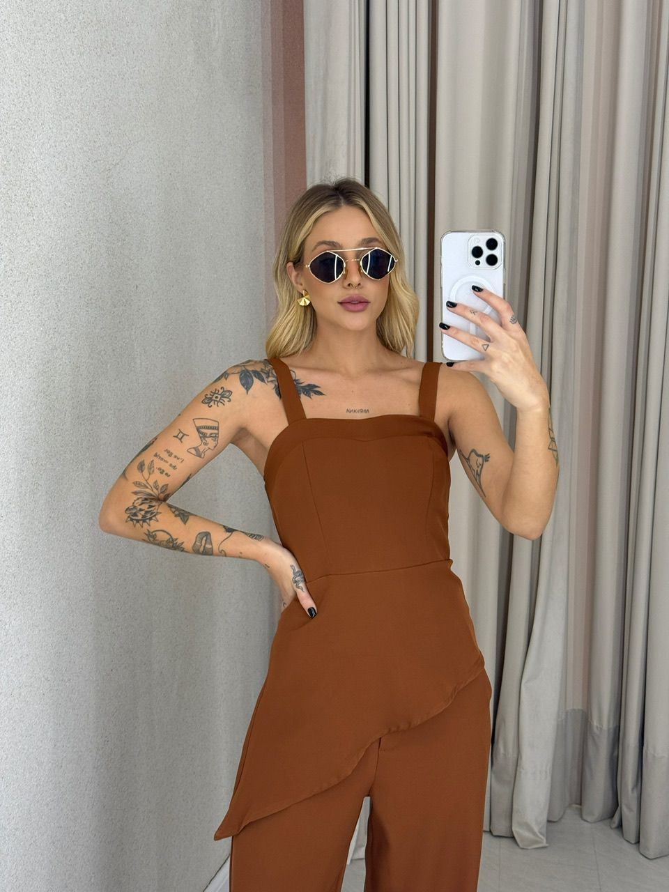 CONJUNTO VITÓRIA BLUSA ASSIMÉTRICA TERRA COTA 