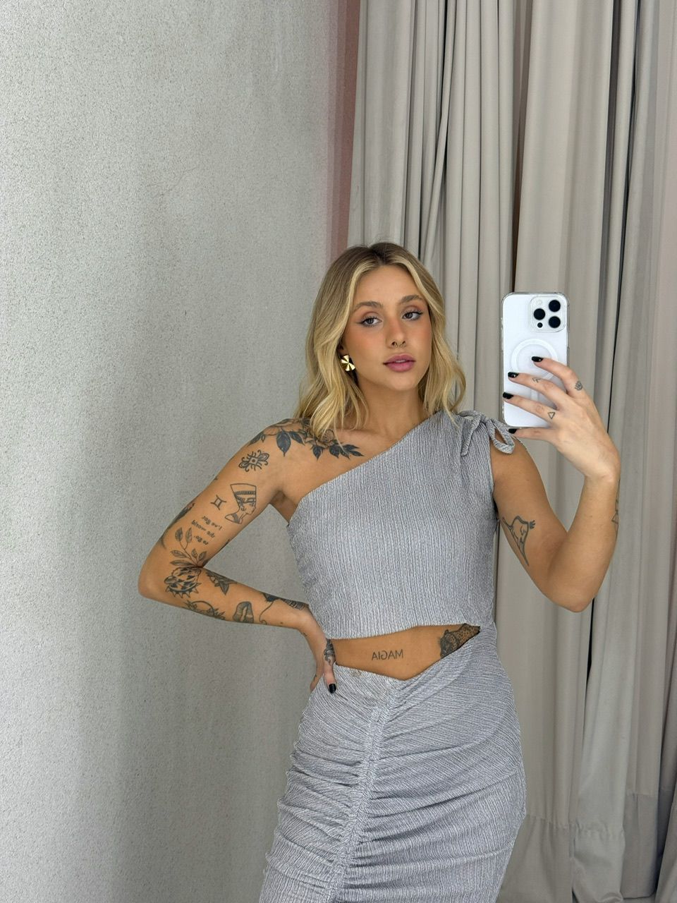 VESTIDO ROSANA NULA MANGA CINZA