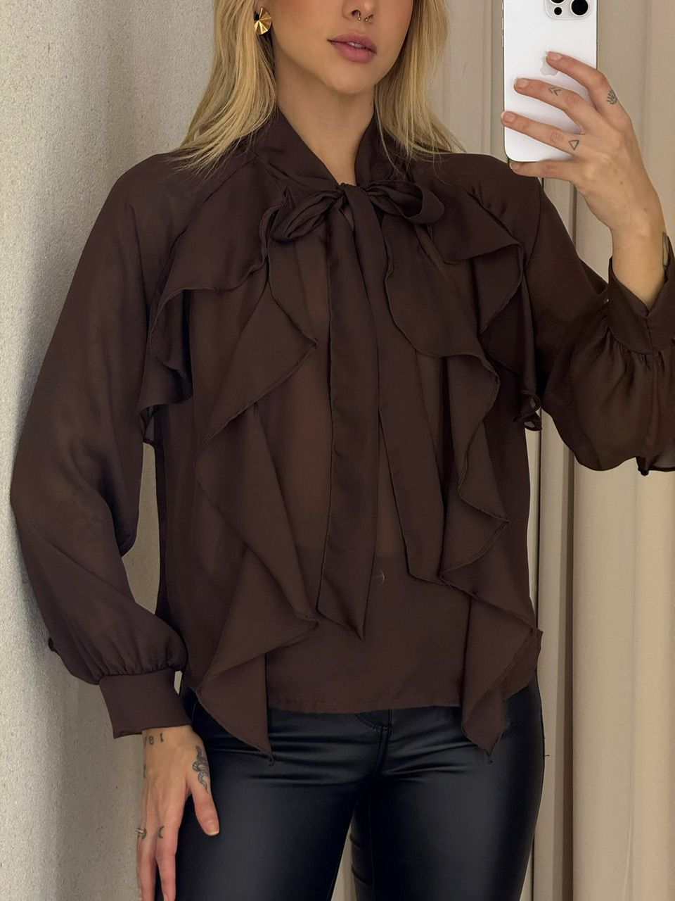 BLUSA ANITA BABADOS MARROM
