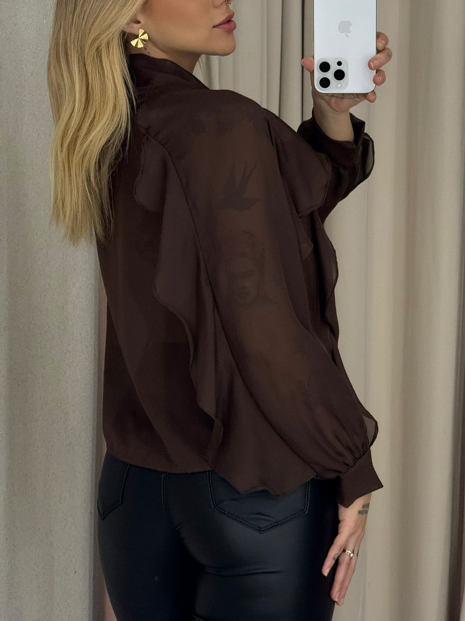 BLUSA ANITA BABADOS MARROM