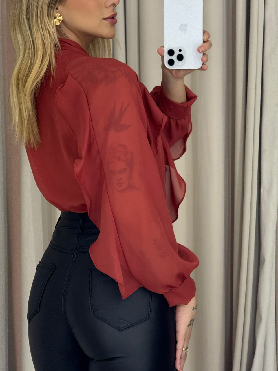 BLUSA ANITA BABADOS TELHA