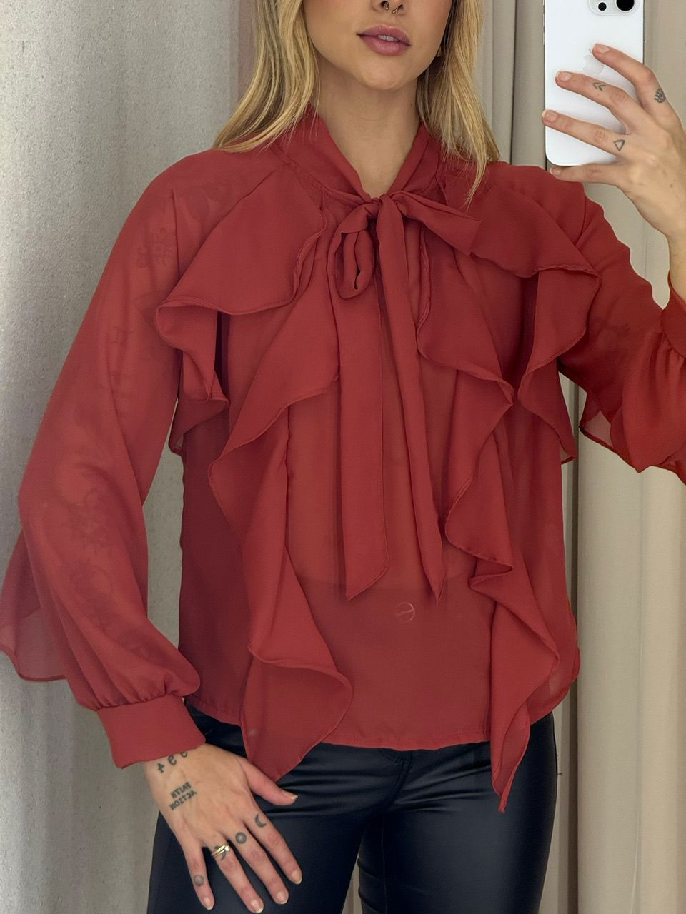 BLUSA ANITA BABADOS TELHA