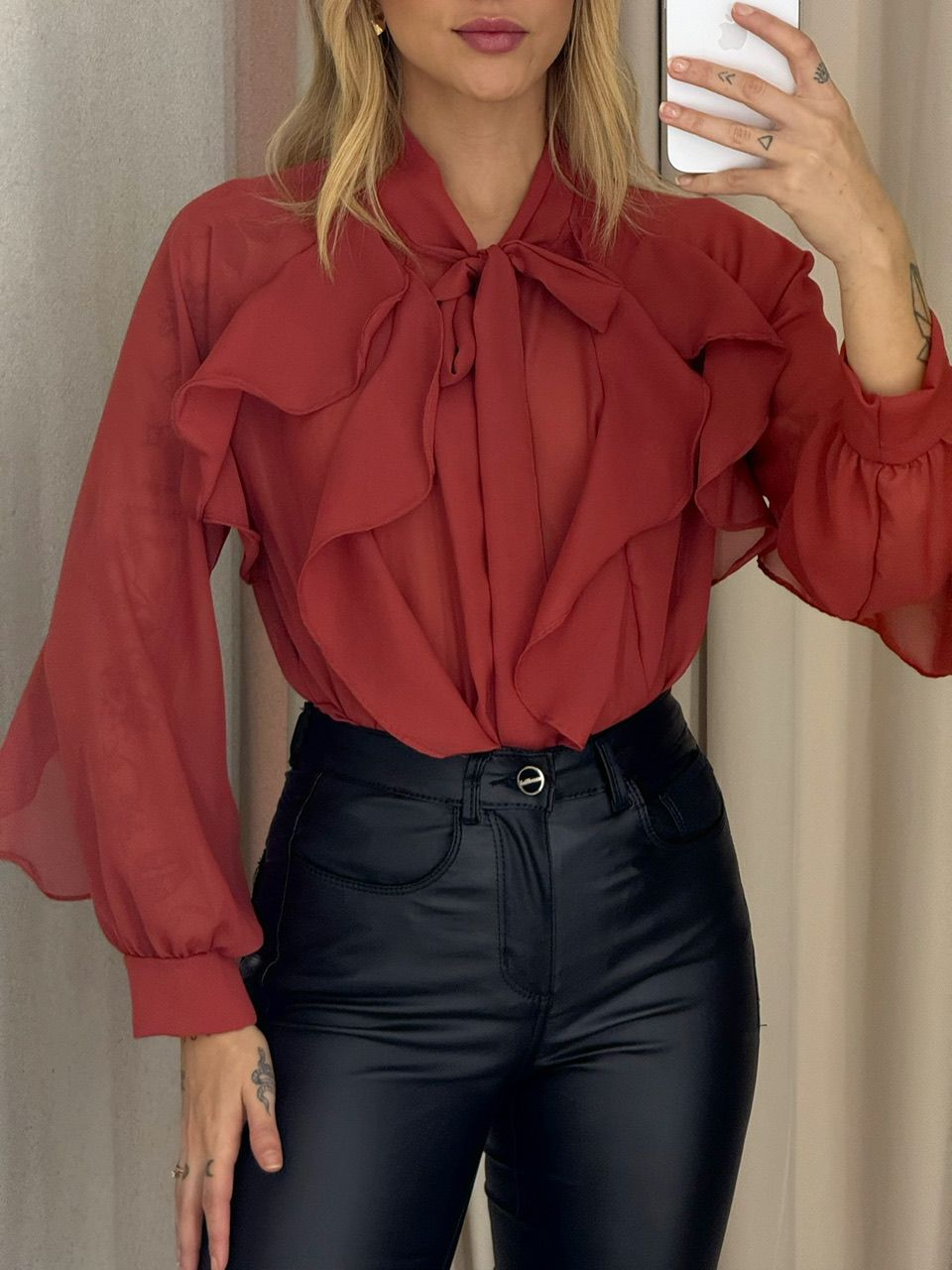 BLUSA ANITA BABADOS TELHA