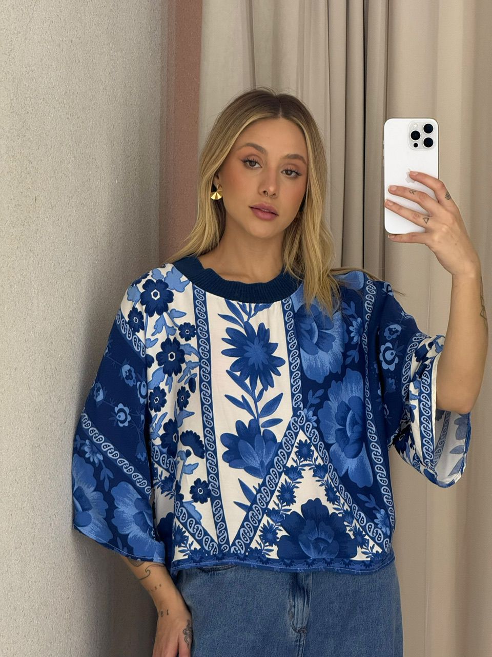 BLUSA MIRELA ESTAMPADA AZUL