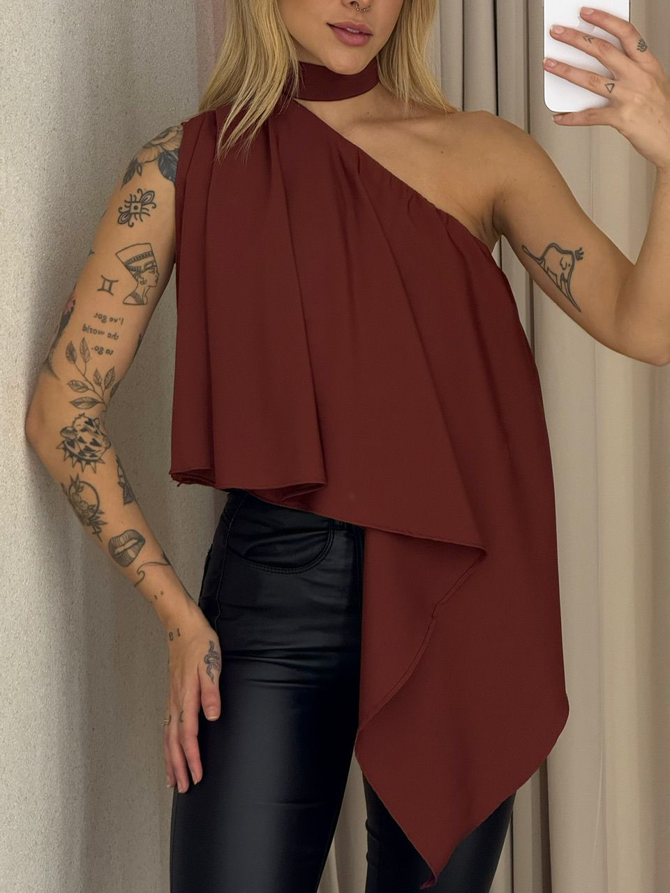 BLUSA ZOE GOLA ASSIMÉTRICA TELHA