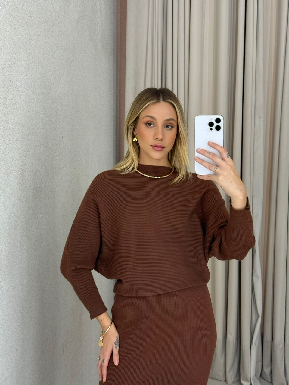 CONJUNTO ELISA SAIA TRICOT MARROM