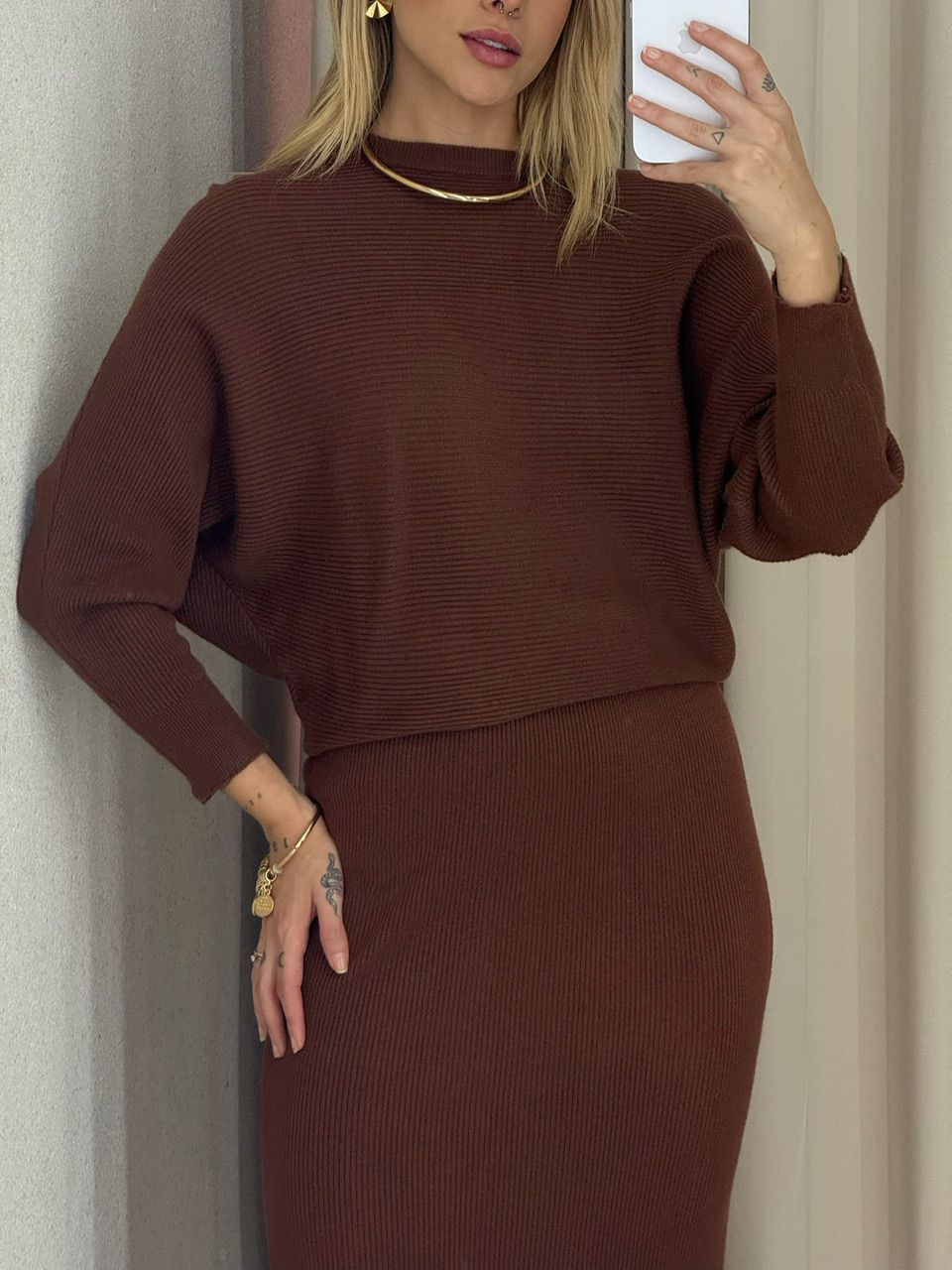 CONJUNTO ELISA SAIA TRICOT MARROM
