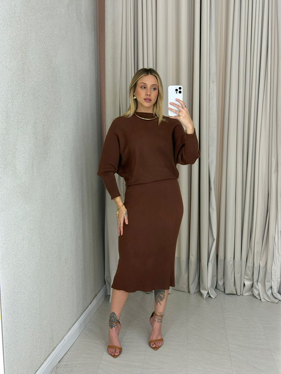 CONJUNTO ELISA SAIA TRICOT MARROM