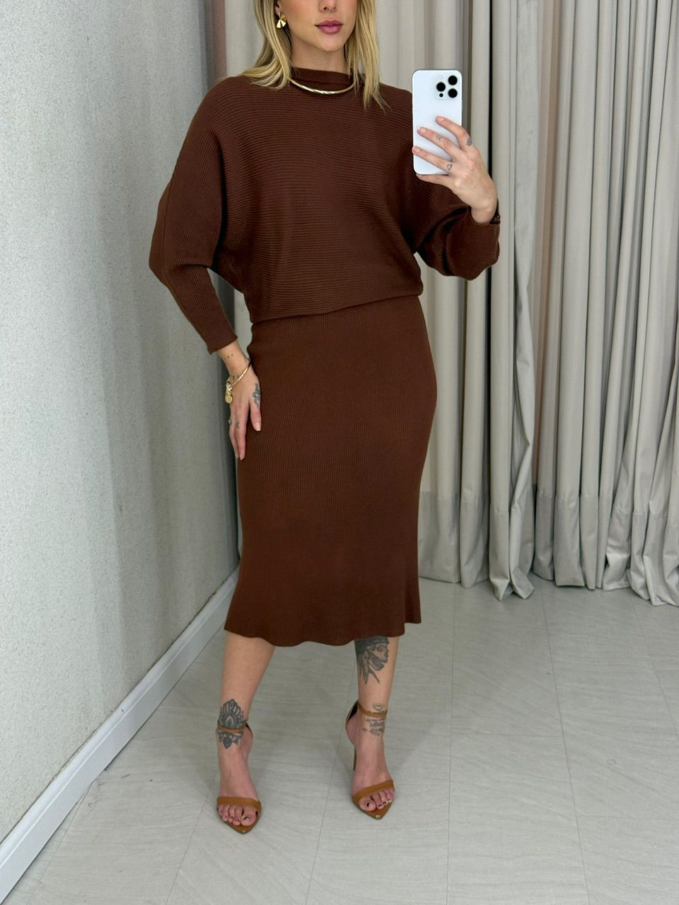 CONJUNTO ELISA SAIA TRICOT MARROM