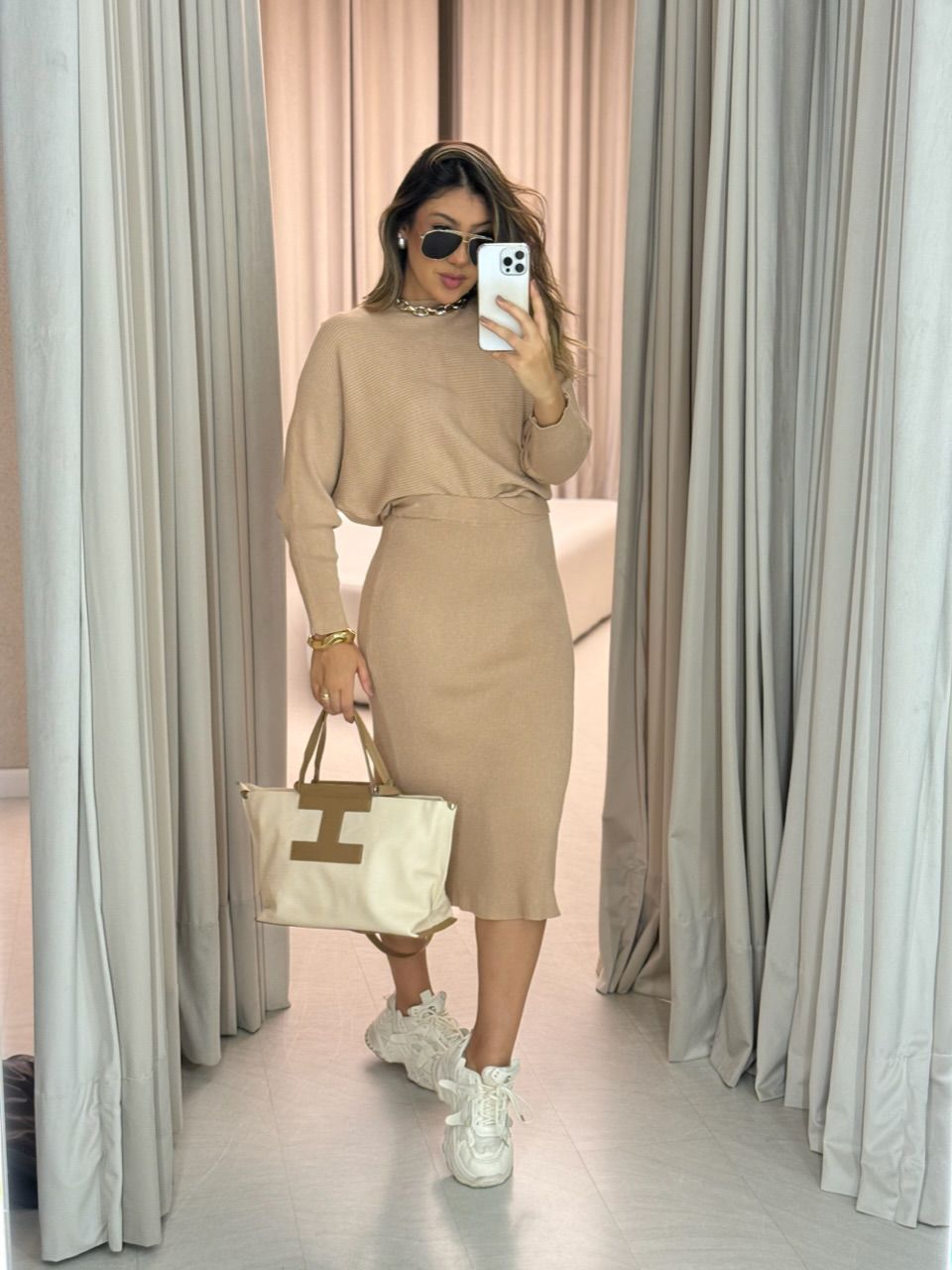 CONJUNTO ELISA SAIA TRICOT NUDE - 0064480049 - CAROLLA FERRARO