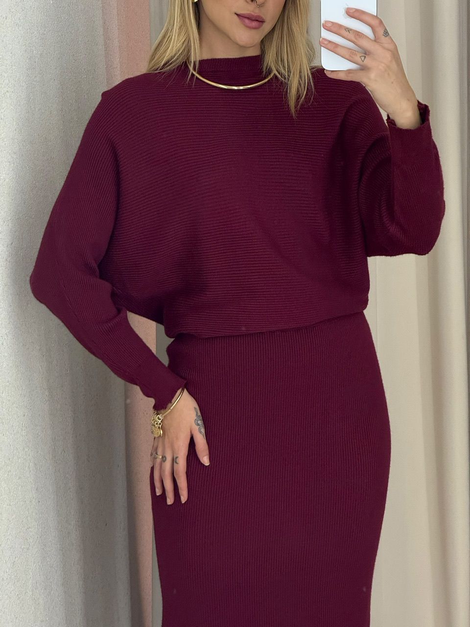 CONJUNTO ELISA SAIA TRICOT VINHO