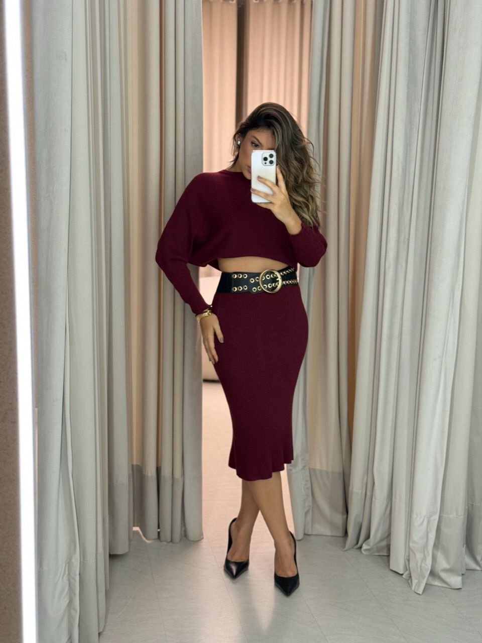 CONJUNTO ELISA SAIA TRICOT VINHO