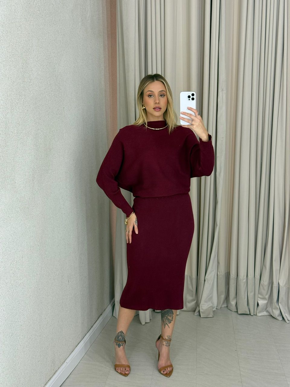 CONJUNTO ELISA SAIA TRICOT VINHO