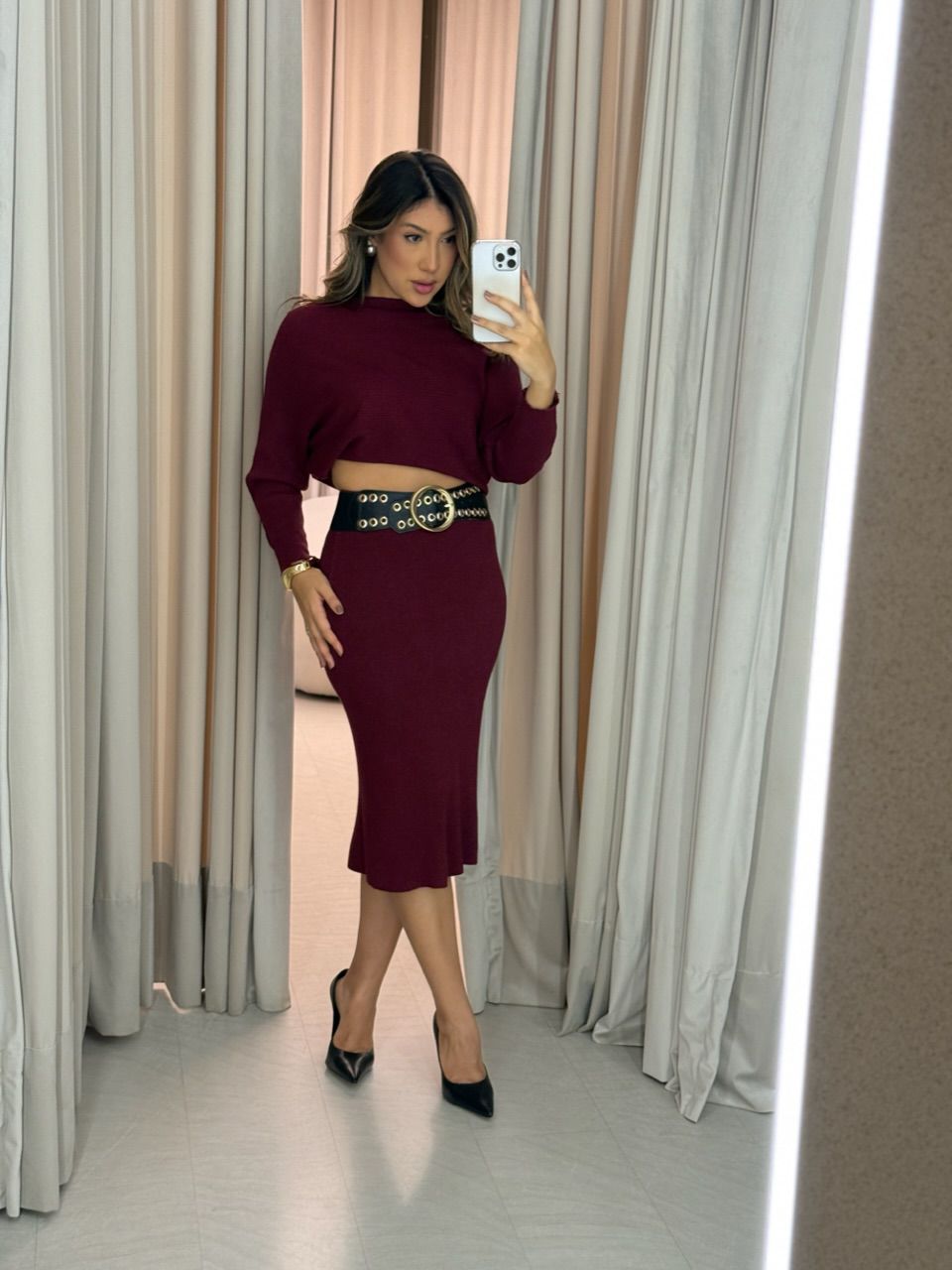 CONJUNTO ELISA SAIA TRICOT VINHO - 0064480168 - CAROLLA FERRARO