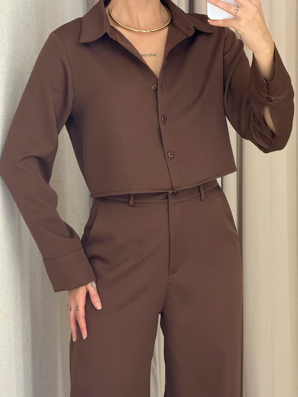 CONJUNTO EUGÊNIA CALÇA MARROM