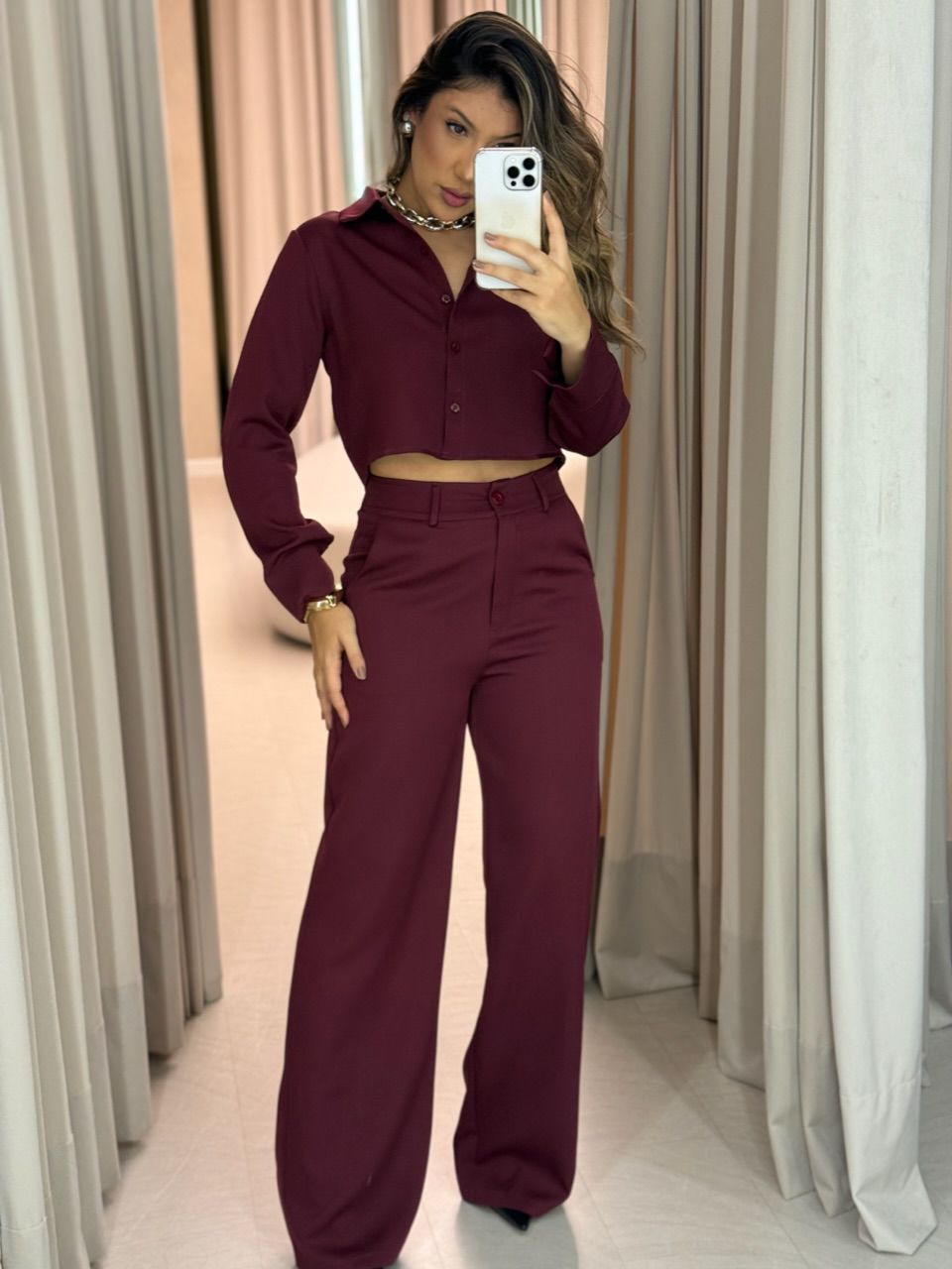 CONJUNTO EUGÊNIA CALÇA VINHO