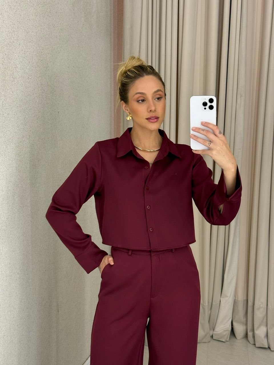 CONJUNTO EUGÊNIA CALÇA VINHO