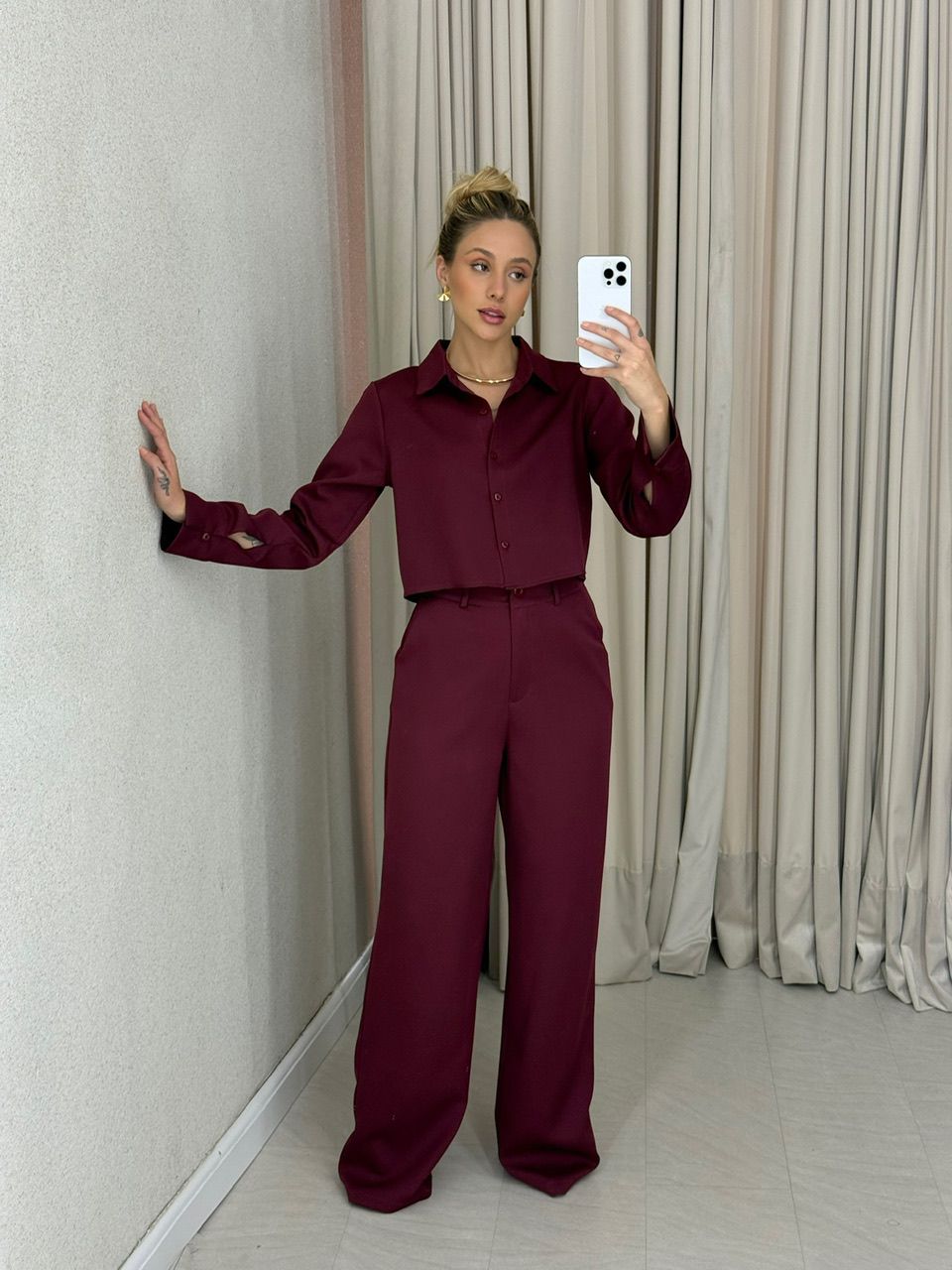CONJUNTO EUGÊNIA CALÇA VINHO