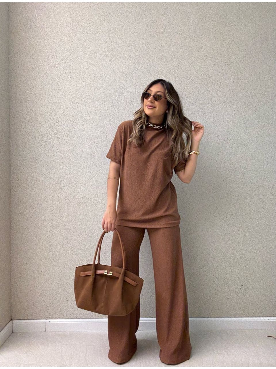 CONJUNTO IRENE BLUSA CALÇA CAPUCCINO - 0064470125 - CAROLLA FERRARO