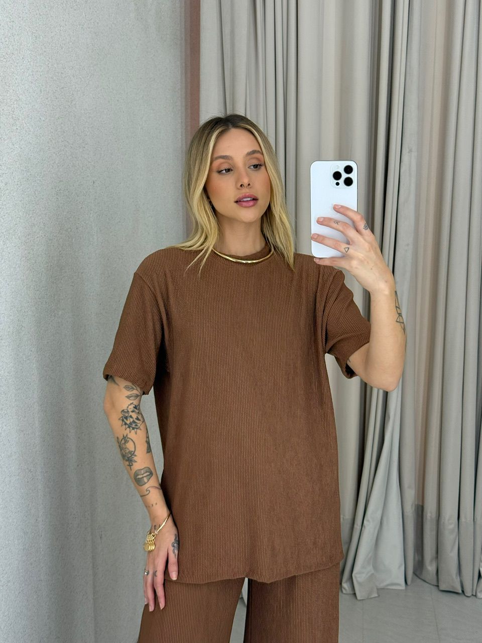 CONJUNTO IRENE BLUSA CALÇA CAPUCCINO 