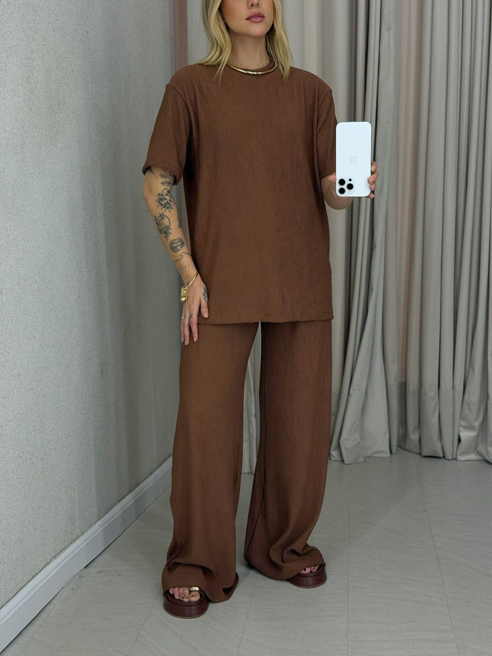 CONJUNTO IRENE BLUSA CALÇA CAPUCCINO 