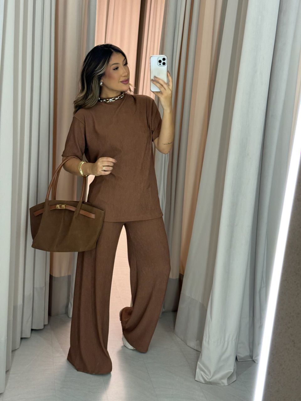 CONJUNTO IRENE BLUSA CALÇA CAPUCCINO 