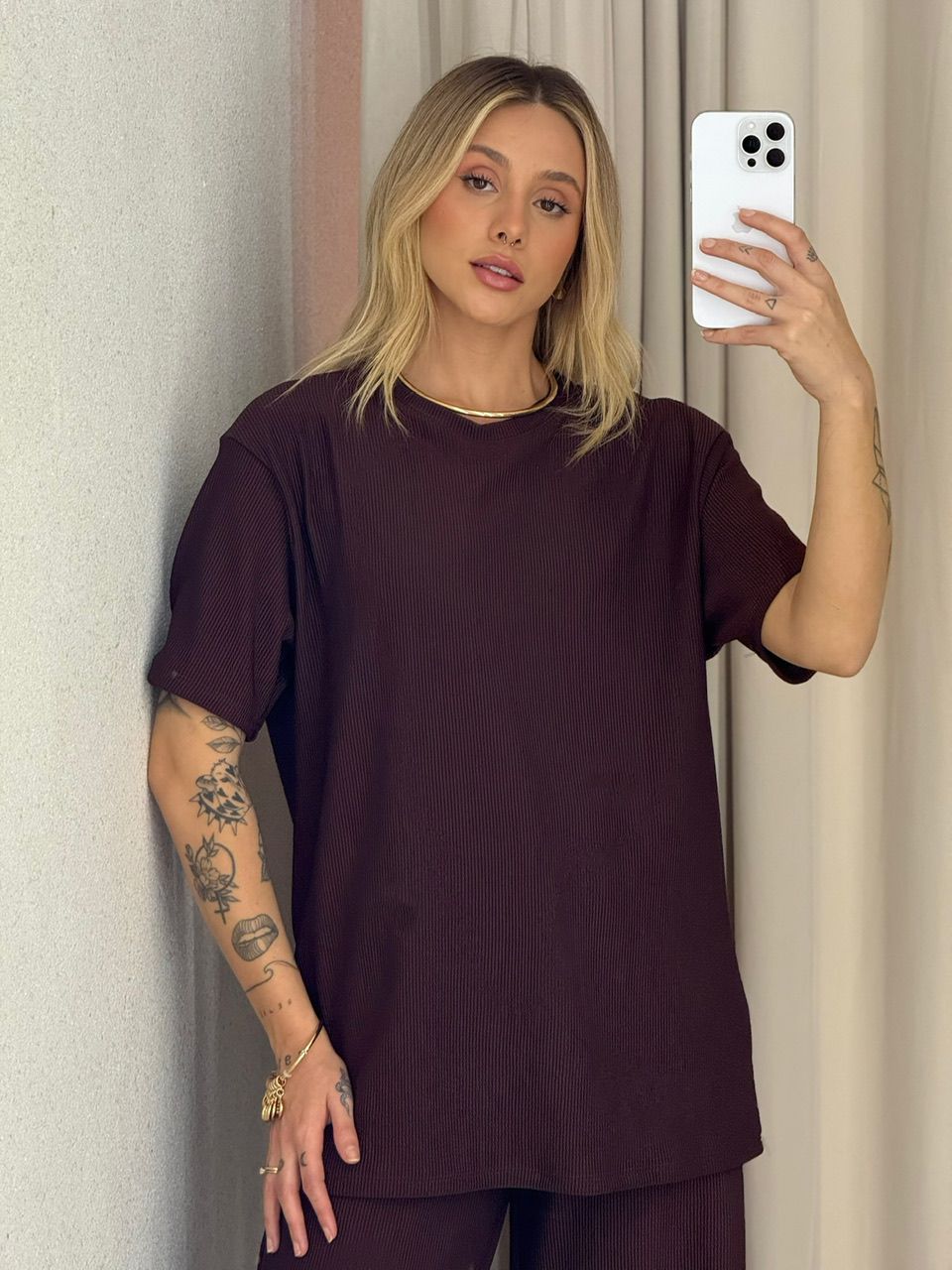 CONJUNTO IRENE BLUSA CALÇA MARROM
