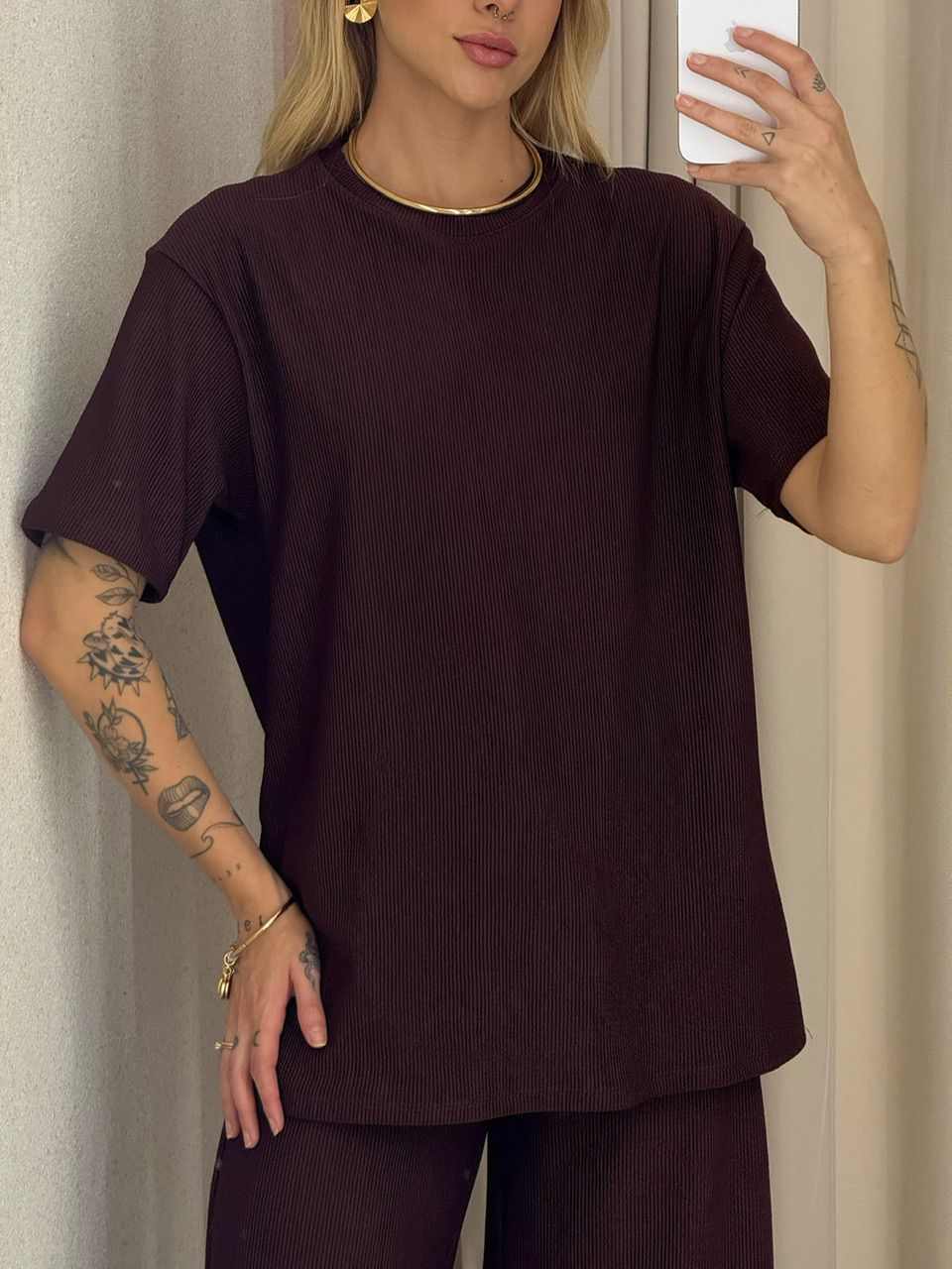 CONJUNTO IRENE BLUSA CALÇA MARROM