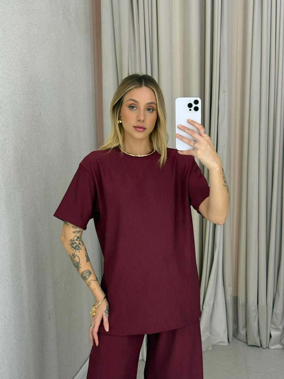 CONJUNTO IRENE BLUSA CALÇA VINHO