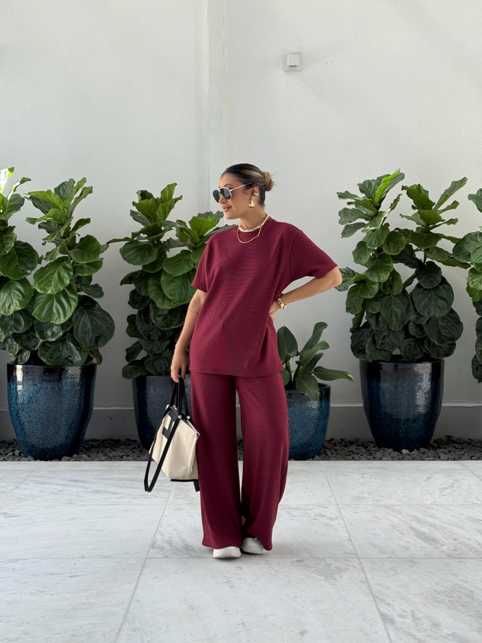 CONJUNTO IRENE BLUSA CALÇA VINHO - 0064470168 - CAROLLA FERRARO