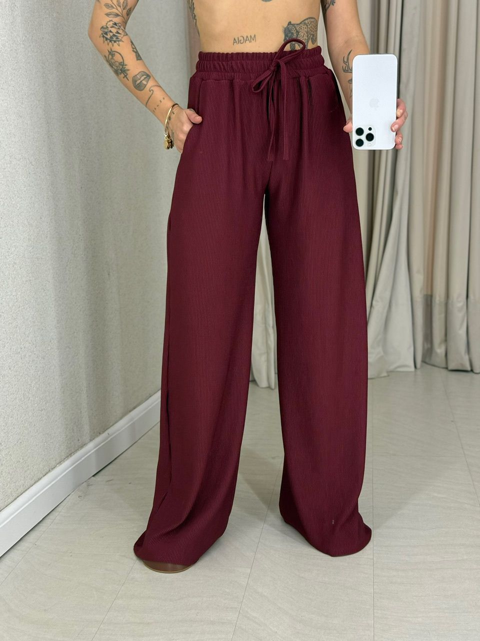CONJUNTO IRENE BLUSA CALÇA VINHO