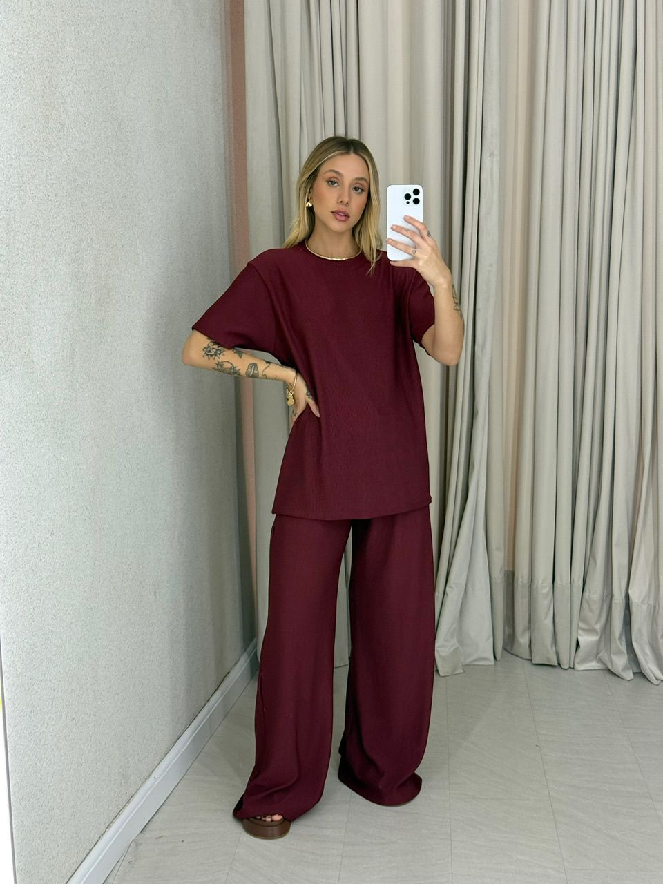 CONJUNTO IRENE BLUSA CALÇA VINHO