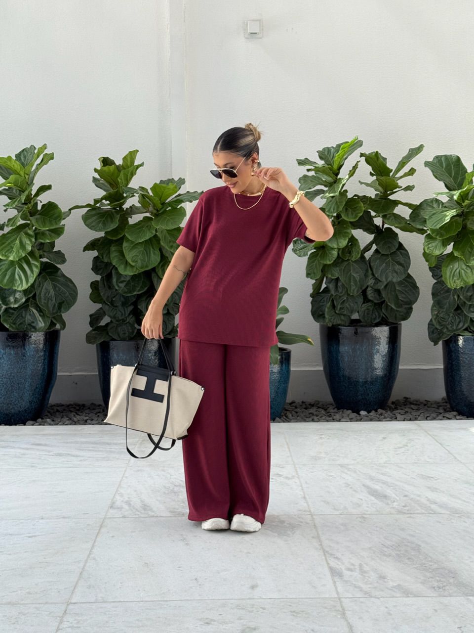 CONJUNTO IRENE BLUSA CALÇA VINHO
