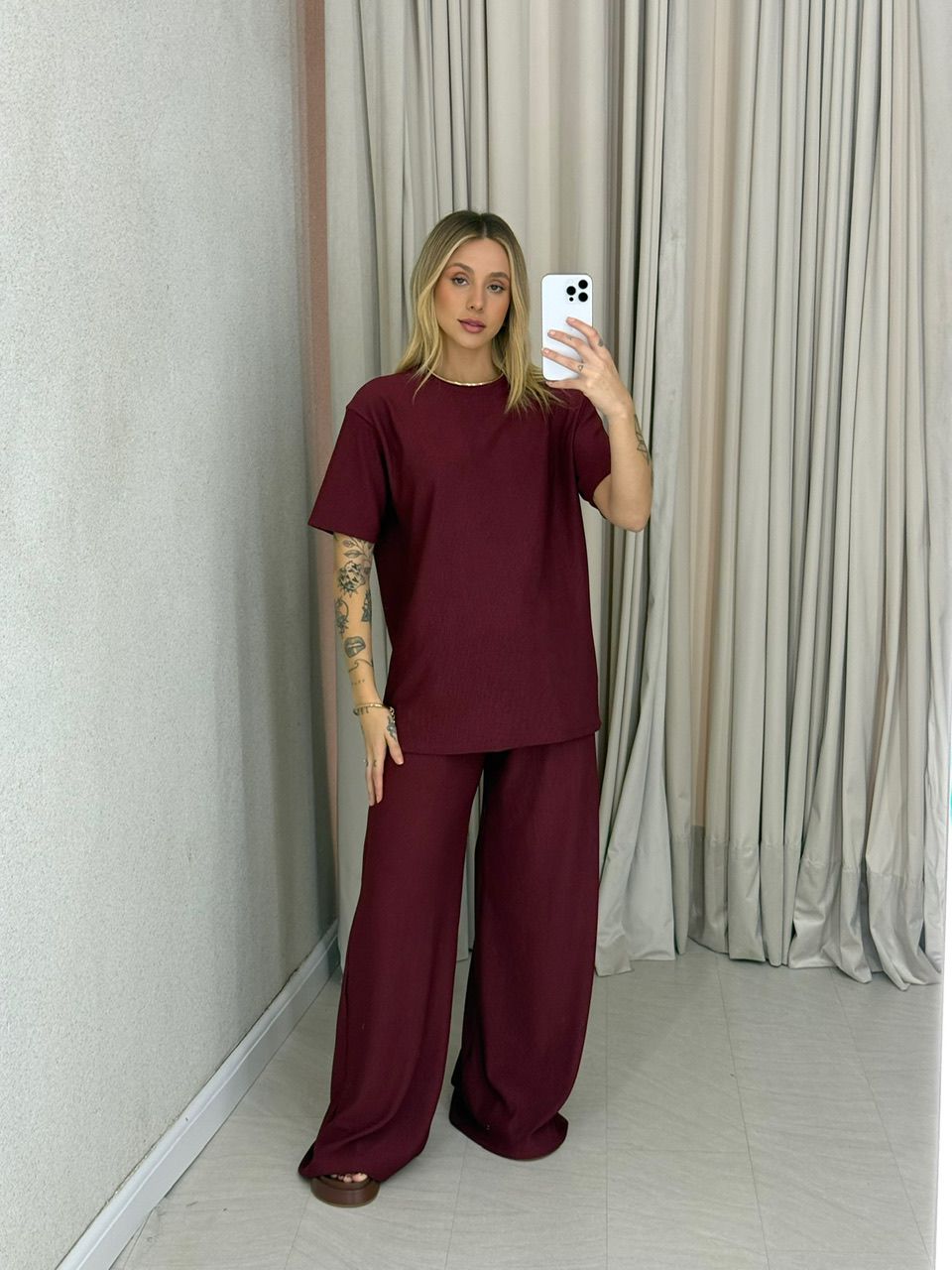 CONJUNTO IRENE BLUSA CALÇA VINHO