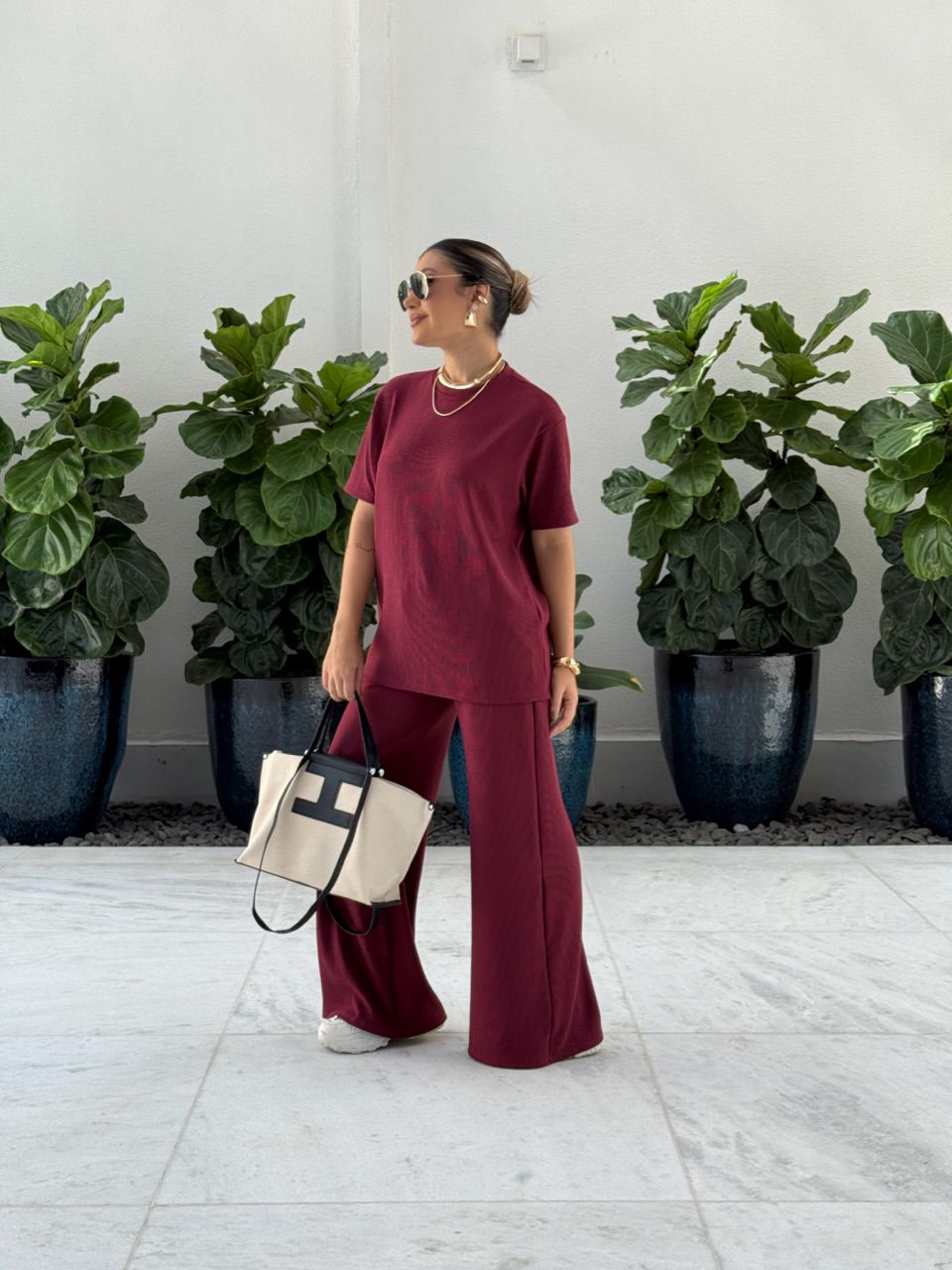 CONJUNTO IRENE BLUSA CALÇA VINHO