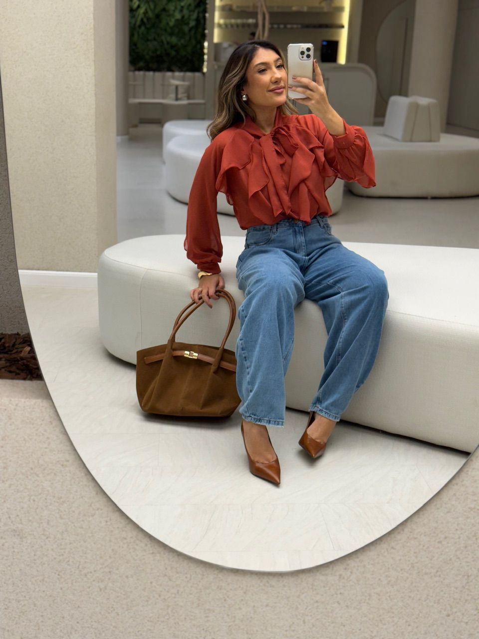 BLUSA ANITA BABADOS TELHA