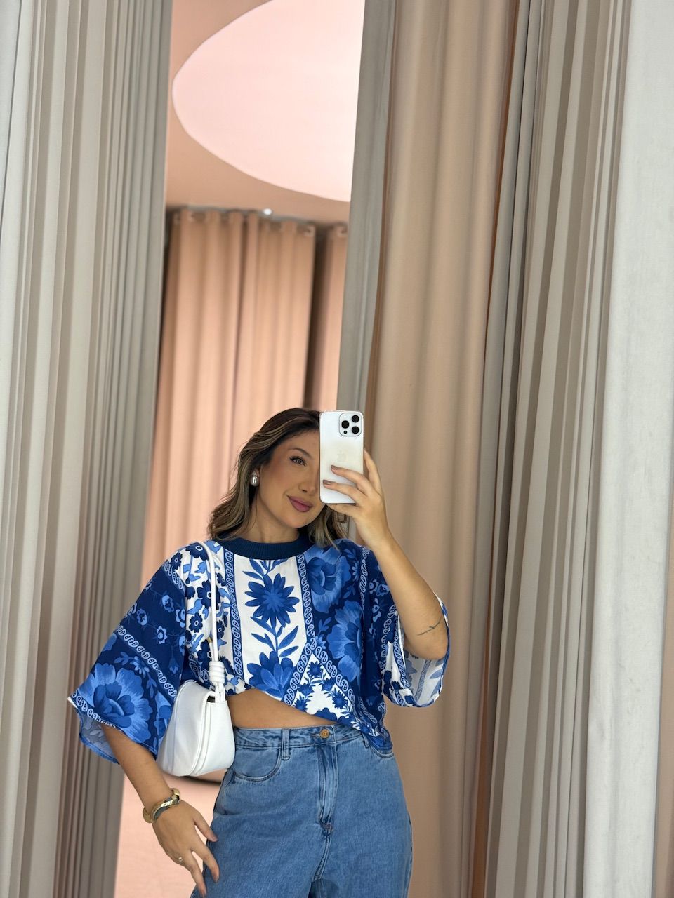 BLUSA MIRELA ESTAMPADA AZUL - 0064500109 - CAROLLA FERRARO