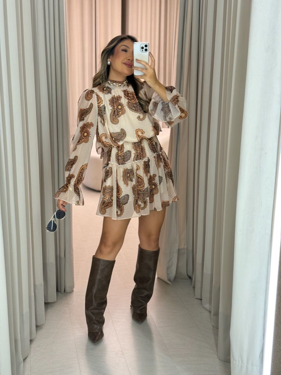 VESTIDO BEATRICE MANGA LONGA ESTAMPADO - 006455008 - CAROLLA FERRARO