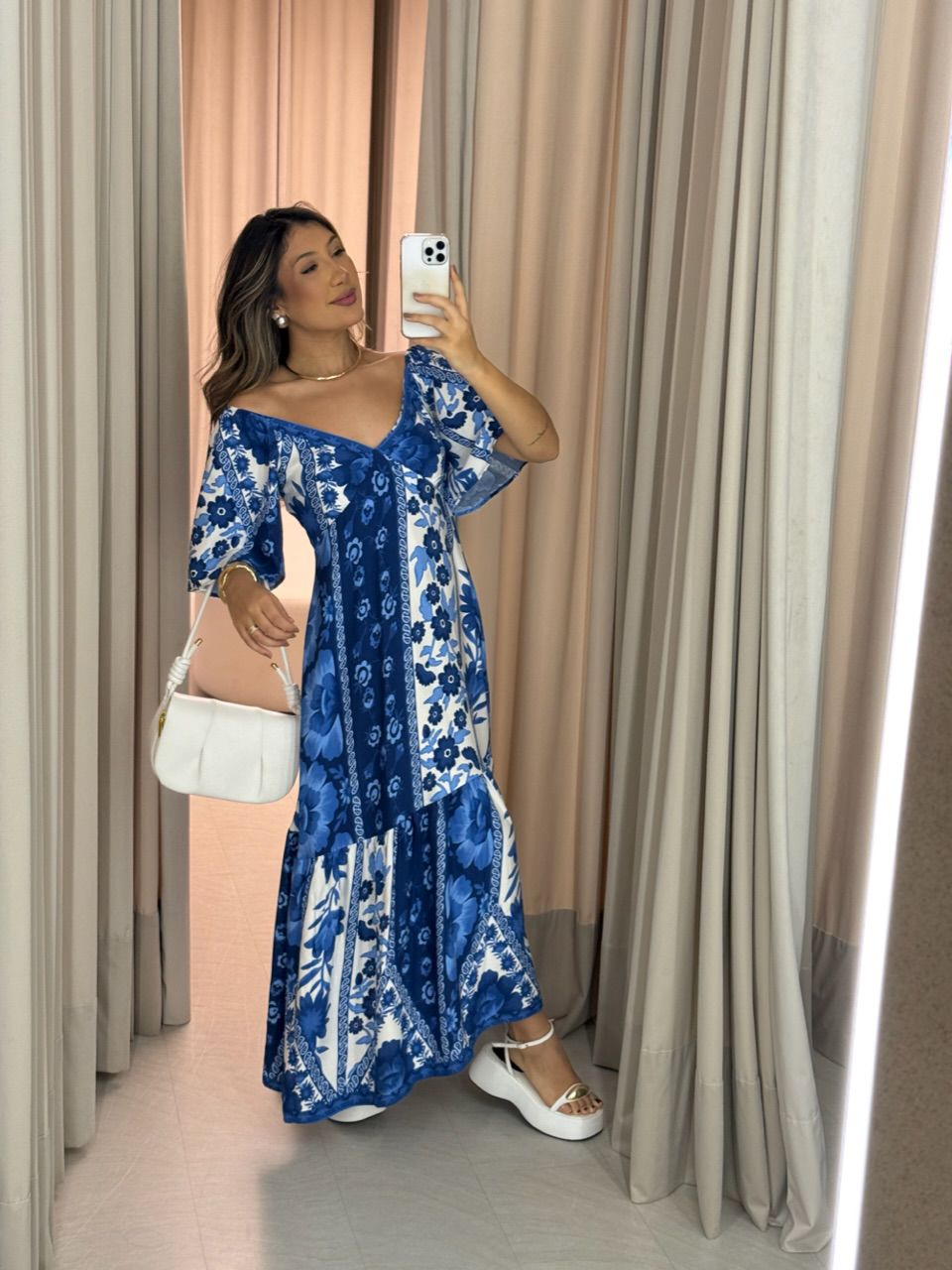 VESTIDO NATASHA ESTAMPADO AZUL - 0064510109 - CAROLLA FERRARO