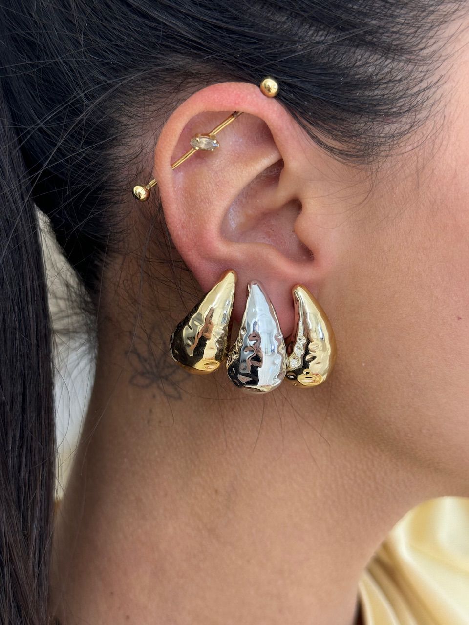 TRIO BRINCOS MESCLADOS DOURADO E PRATA