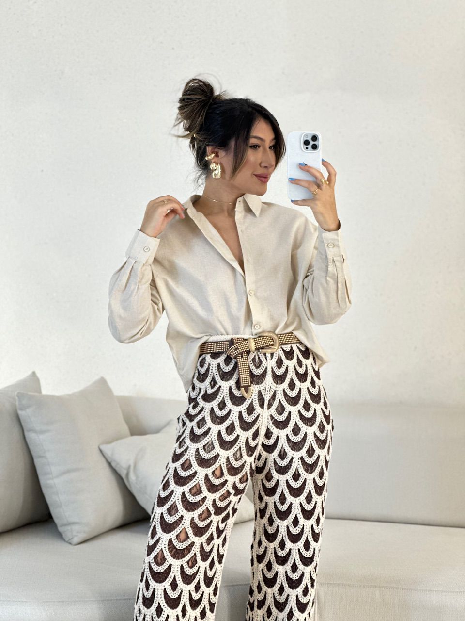 CALÇA KARINE CROCHÊ MARROM