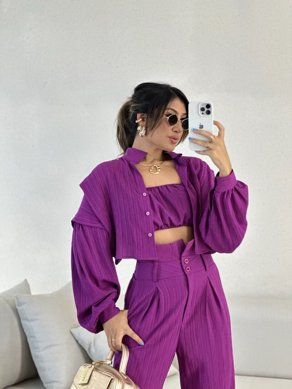 CAMISA CROPPED CF OVER FUCSIA