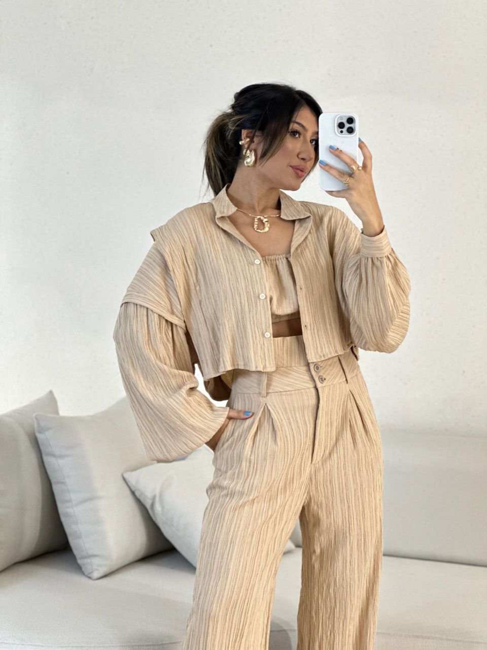 CAMISA CROPPED CF OVER Nude - 0055590049 - CAROLLA FERRARO