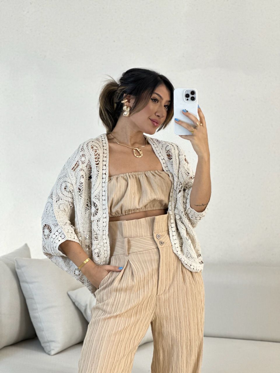 KIMONO NATI CROCHÊ CRU - 0055520132 - CAROLLA FERRARO