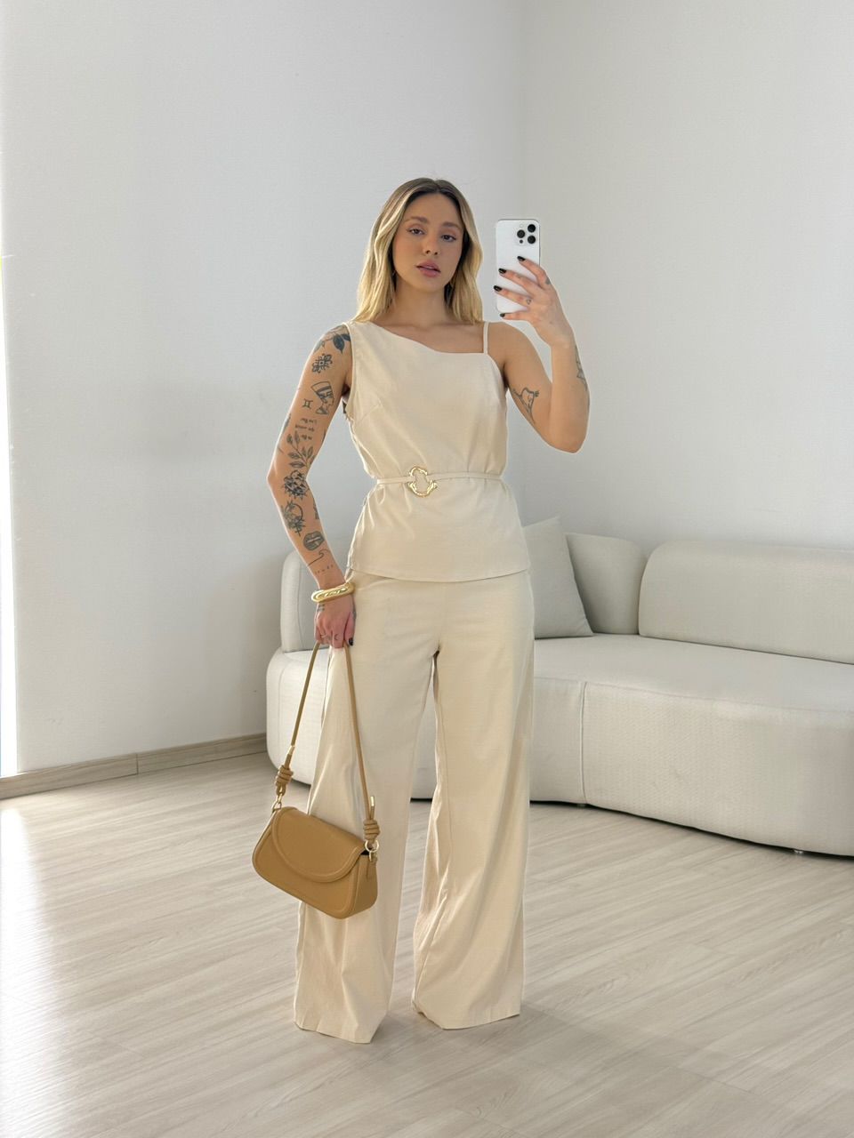 CONJUNTO ZURI NULA MANGA AREIA - 0067930110 - CAROLLA FERRARO