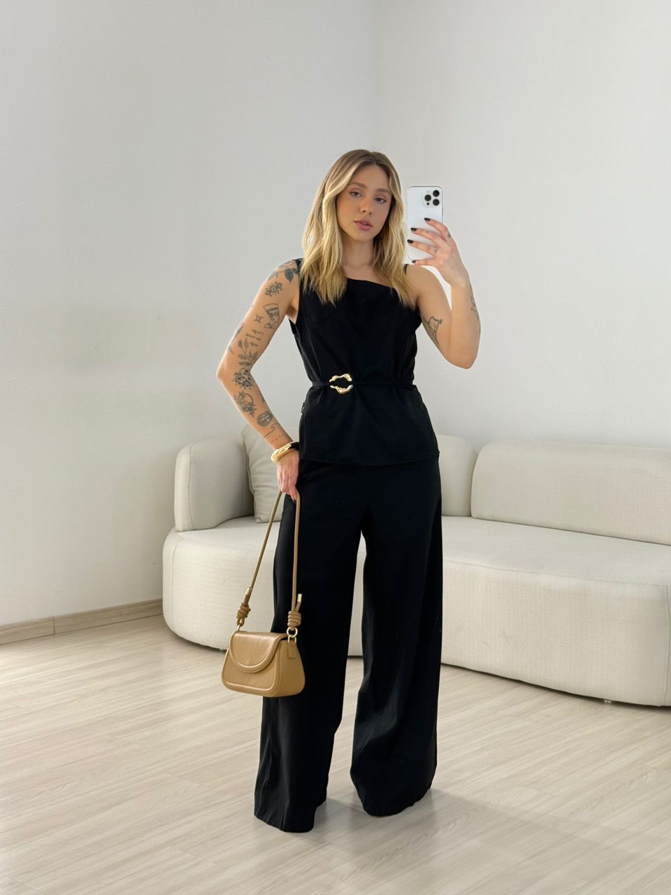CONJUNTO ZURI NULA MANGA PRETO - 0067930032 - CAROLLA FERRARO